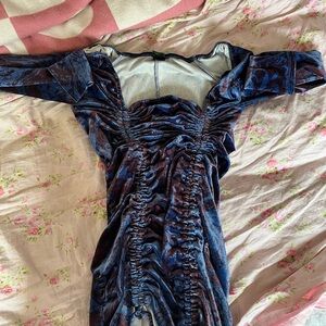 Elegant Ruched Velvet Dress in Blue and Purple